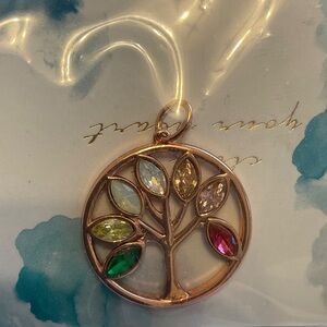 Stella & Dot Keep It Rose Gold Tree of Life Pendant with Multicolor Stones